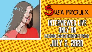 An event graphic for a Q&A with Shea Proulx on July 2, 2020.