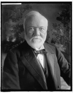 Black and white photograph of Andrew Carnegie.